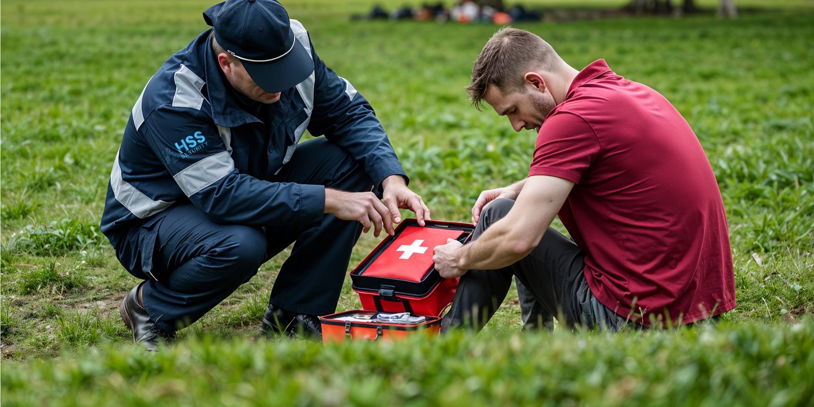 British Security Guard Holding First Aid Kit