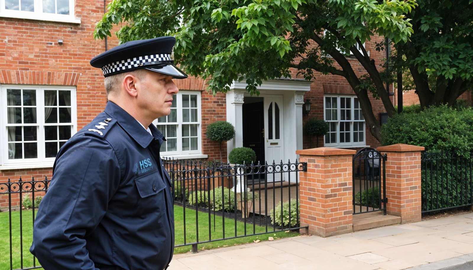 Security Guard Infront of Normal House